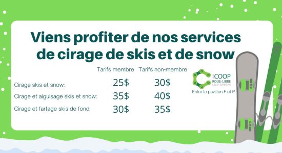 Services de cirage de skis et de snow! | Jeune Coop Roue-Libre du cégep Garneau